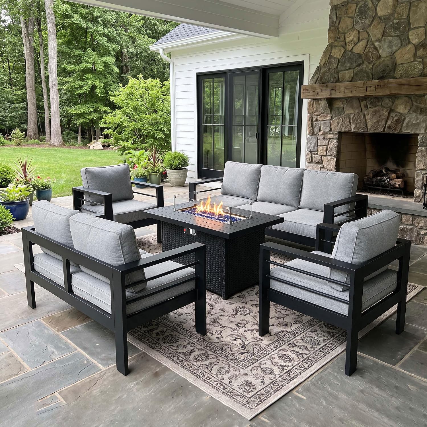Outdoor Furniture With Fire Pit - Conjunto de Móveis de Alumínio para