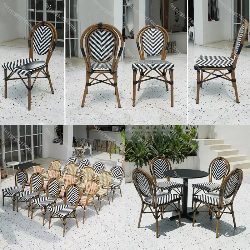 Outdoor Furniture Cafe - Cadeira Empilhável de Rattan Estilo Bistrô