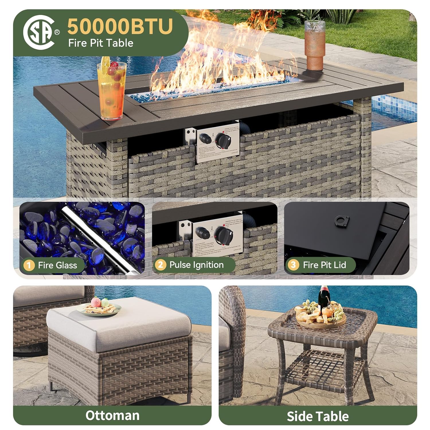 Conjunto de Pátio em Vime de 7 - Outdoor Furniture With Fire Pit avaliação e preço
